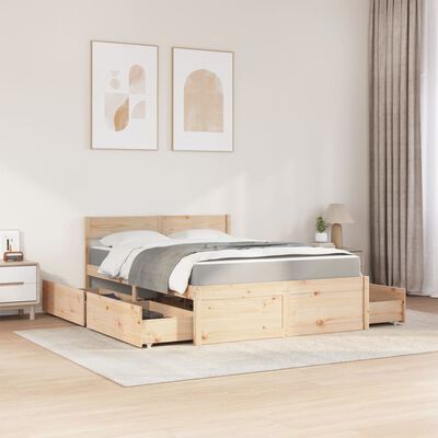 vidaXL Bed with Drawers and Mattress 120x200 cm Solid Wood Pine