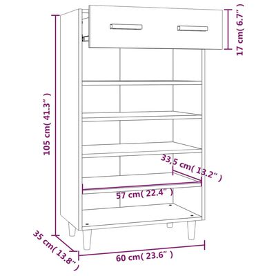 vidaXL Shoe Cabinet Black 60x35x105 cm Engineered Wood