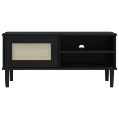 vidaXL TV Cabinet SENJA Rattan Look Black 106x40x49cm Solid Wood Pine