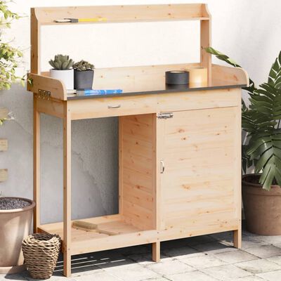 vidaXL Potting Table with Cabinet 110.5x45x124.5 cm Solid Wood Fir