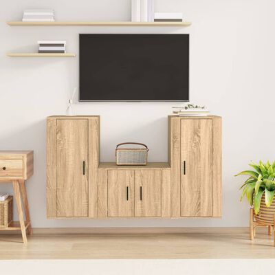 vidaXL 3 Piece TV Cabinet Set Sonoma Oak Engineered Wood