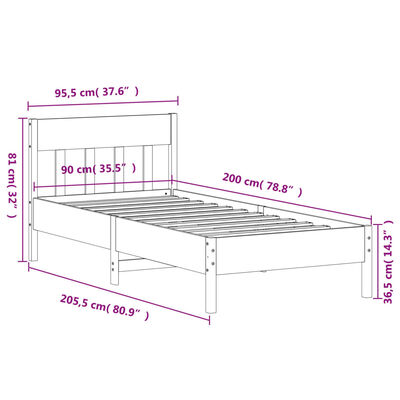 vidaXL Bed Frame without Mattress 90x200 cm Solid Wood Pine