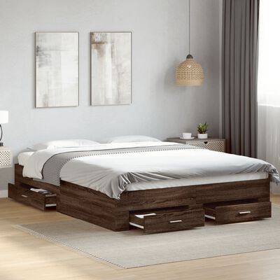 vidaXL Bed Frame with Drawers without Mattress Brown Oak 160x200 cm