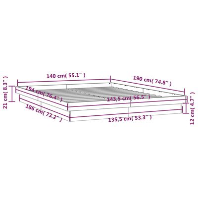 vidaXL LED Bed Frame without Mattress Wax Brown 140x190 cm Solid Wood