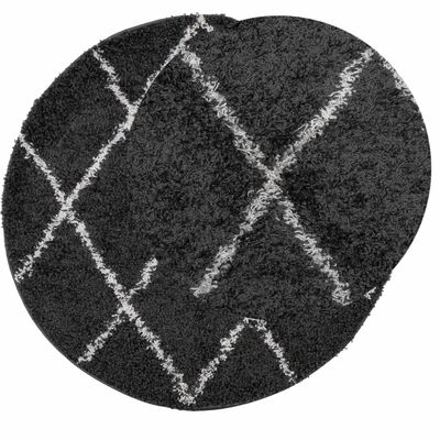 vidaXL Shaggy Rug PAMPLONA High Pile Modern Black and Cream Ø 80 cm