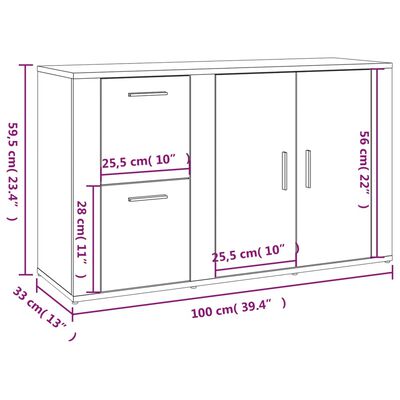 vidaXL Sideboard Sonoma Oak 100x33x59.5 cm Engineered Wood