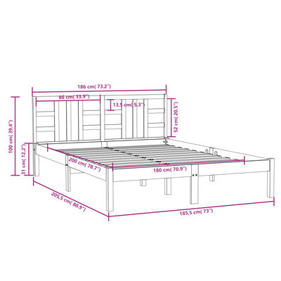 vidaXL Bed Frame without Mattress Black 180x200 cm Super King Solid Wood