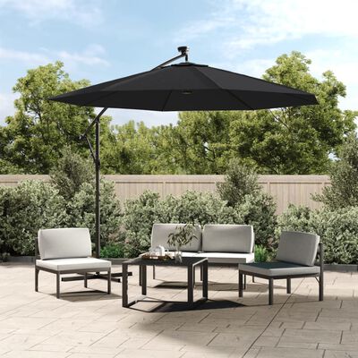 vidaXL Cantilever Garden Parasol with LED Lights and Steel Pole 300 cm Black