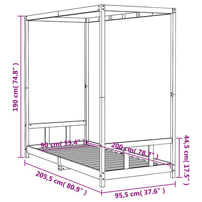 vidaXL Kids Bed Frame Black 90x200 cm Solid Wood Pine