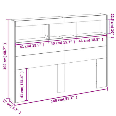 vidaXL Headboard Cabinet with LED Sonoma Oak 140x17x102 cm