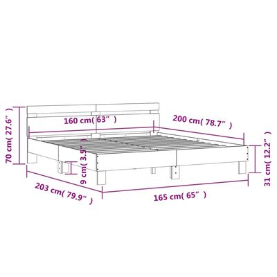 vidaXL Bed Frame without Mattress Concrete Grey 160x200 cm