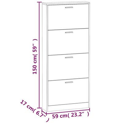 vidaXL Shoe Cabinet White 59x17x150 cm Engineered Wood