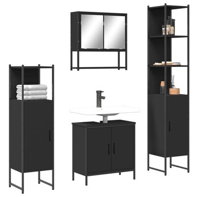 vidaXL 4 Piece Bathroom Furniture Set Black Engineered Wood