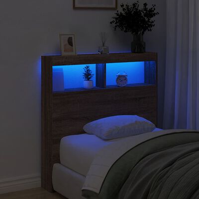 vidaXL Headboard Cabinet with LED Brown Oak 100x17x102 cm