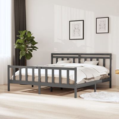 vidaXL Bed Frame without Mattress Grey Solid Wood 200x200 cm (810104+814116)