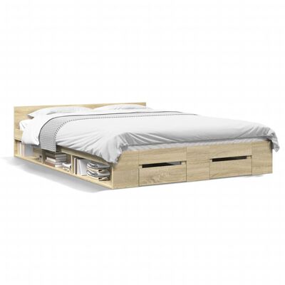 vidaXL Bed Frame with Drawers without Mattress Sonoma Oak 150x200 cm King Size