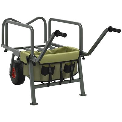 vidaXL Fishing Trolley Green with 2 Wheels Powder-coated Steel