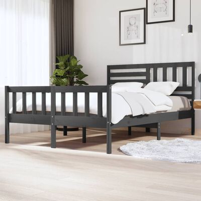 vidaXL Bed Frame without Mattress Grey King Size Solid Wood