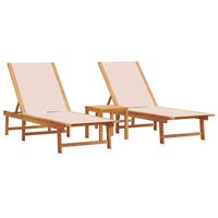 vidaXL Sun Loungers 2 pcs with Table Cream Solid Wood Acacia and Textilene