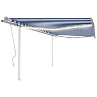 vidaXL Manual Retractable Awning with LED 4x3 m Blue and White