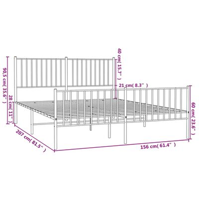 vidaXL Metal Bed Frame without Mattress with Footboard White 150x200 cm King Size