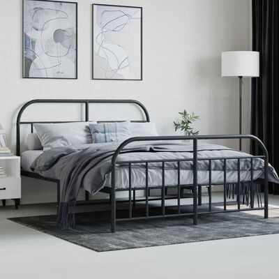 vidaXL Metal Bed Frame without Mattress with Footboard Black 140x200 cm