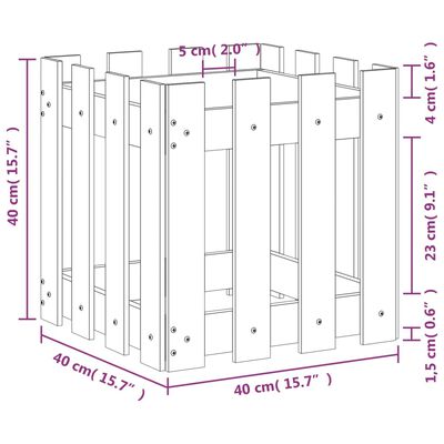 vidaXL Garden Planter with Fence Design White 40x40x40 cm Solid Wood Pine