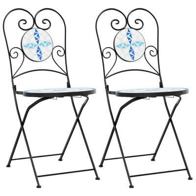 vidaXL Bistro Chairs Foldable 2 pcs Blue and White Ceramic