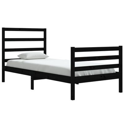 vidaXL Bed Frame without Mattress Black Solid Wood Pine 90x200 cm