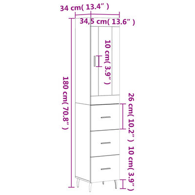 vidaXL Highboard White 34.5x34x180 cm Engineered Wood