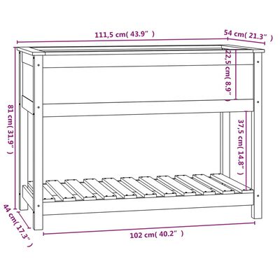 vidaXL Planter with Shelf Black 111.5x54x81 cm Solid Wood Pine