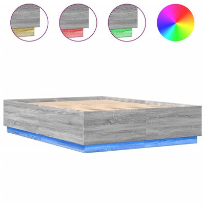 vidaXL Bed Frame with LED Lights Grey Sonoma 150x200 cm King Size Engineered Wood