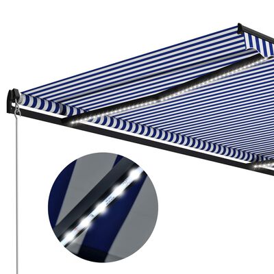 vidaXL Manual Retractable Awning with LED 450x300 cm Blue and White