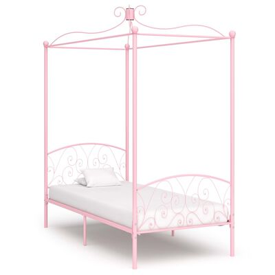 vidaXL Canopy Bed Frame without Mattress Pink Metal 100x200 cm