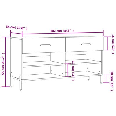 vidaXL Shoe Bench Sonoma Oak 102x35x55 cm Engineered Wood