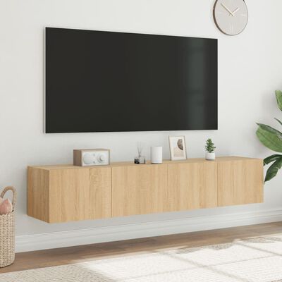 vidaXL TV Wall Cabinets with LED Lights 2 pcs Sonoma Oak 80x35x31 cm