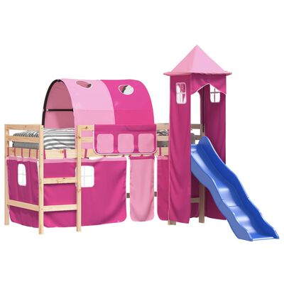 vidaXL Kids' Loft Bed with Tower without Mattress Pink 90x200 cm