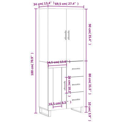 vidaXL Highboard Grey Sonoma 69.5x34x180 cm Engineered Wood