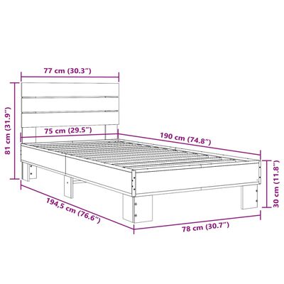 vidaXL Bed Frame without Mattress Black 75x190 cm Small Single