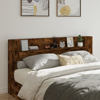 vidaXL Headboard Cabinet with LED Smoked Oak 200x16.5x103.5 cm