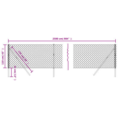 vidaXL Chain Link Fence Silver 1.1x25 m