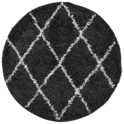 vidaXL Shaggy Rug PAMPLONA High Pile Modern Black and Cream Ø 80 cm