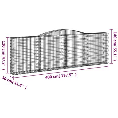 vidaXL Arched Gabion Baskets 5 pcs 400x30x120/140 cm Galvanised Iron