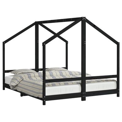 vidaXL Kids Bed Frame Black 2x(80x200) cm Solid Wood Pine