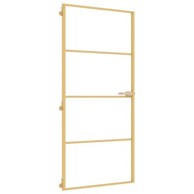 vidaXL Interior Door Slim Golden 93x201.5 cm Tempered Glass and Aluminium