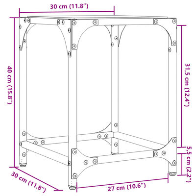 vidaXL Coffee Table with Transparent Glass Top 30x30x40 cm Steel