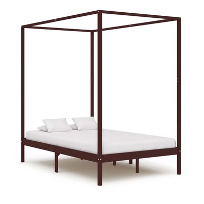 vidaXL Canopy Bed Frame without Mattress Dark Brown Solid Wood 120x200 cm