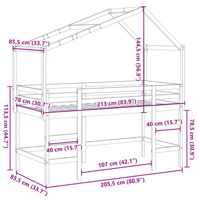 vidaXL Loft Bed with Ladder and Roof without Mattress 80x200 cm