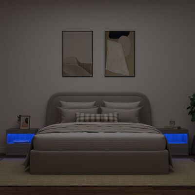 vidaXL Bedside Cabinets with LED Lights 2 pcs Grey Sonoma 50x40x45 cm