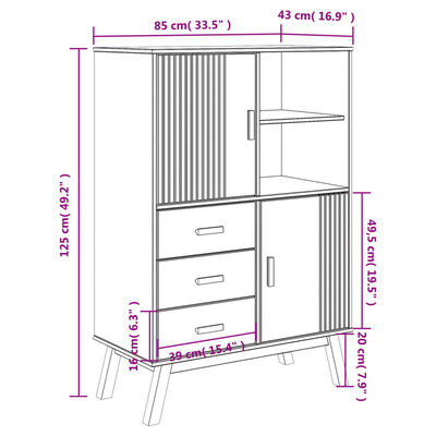 vidaXL Highboard OLDEN Grey and Brown 85x43x125 cm Solid Wood Pine